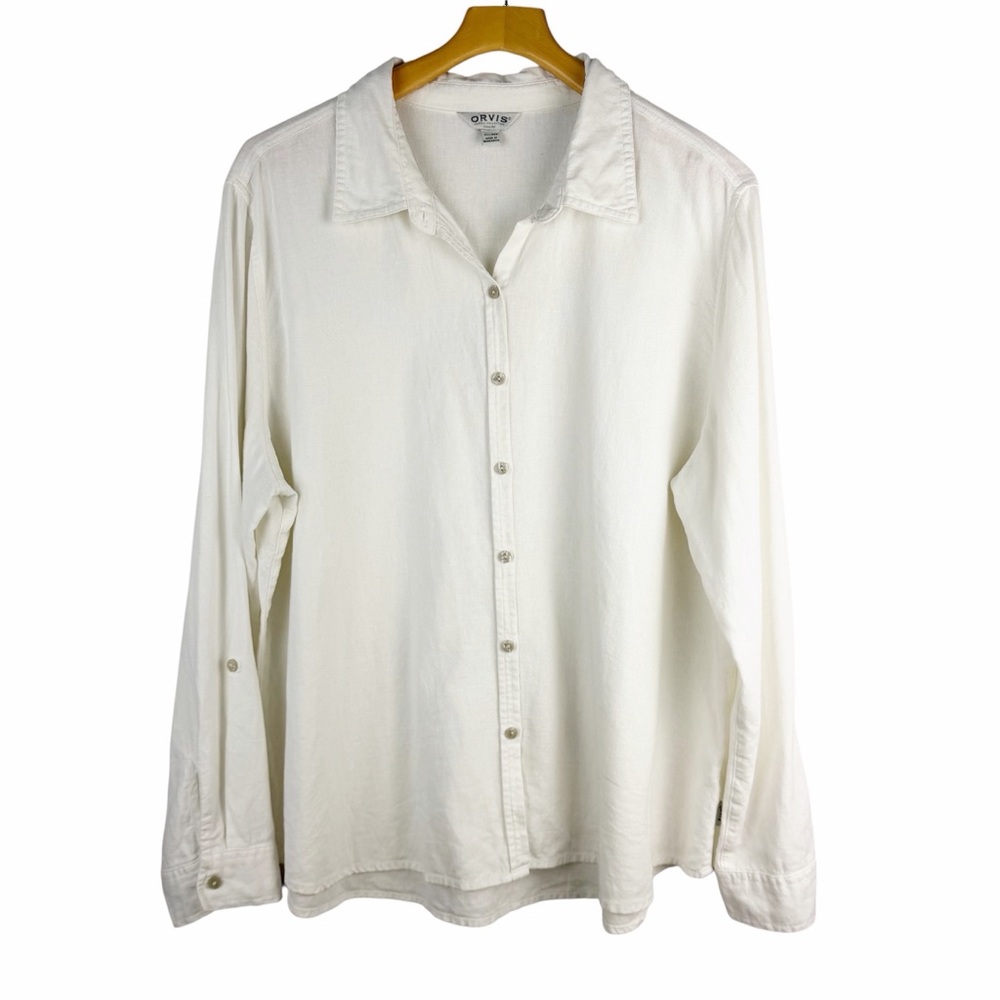 Orvis White Linen Blend Long Sleeve Button Up Shirt Size XXL
